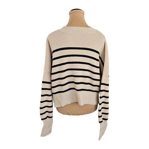 Free People Stripe Easy Street Cropped Off White Pearl Combo Sweater Sz L - Picture 9 of 14
